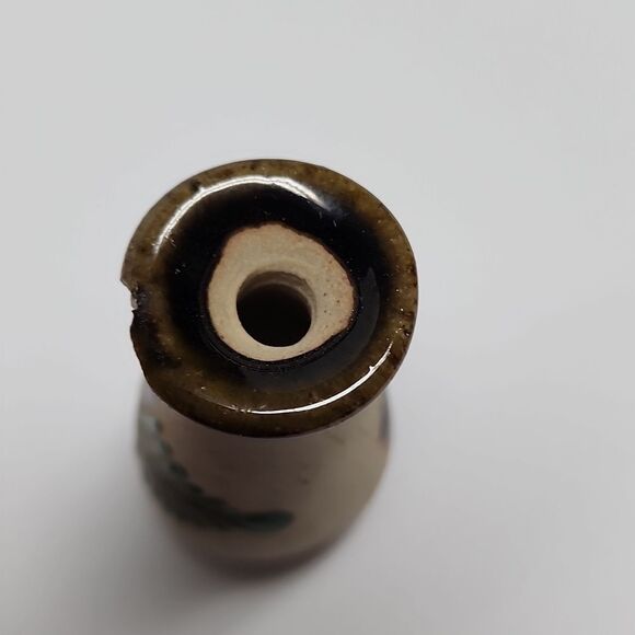 Set of 2mall Miniature Vintage Mexican Pottery Handpainted Vase with Blue Flower - Picture 10 of 10